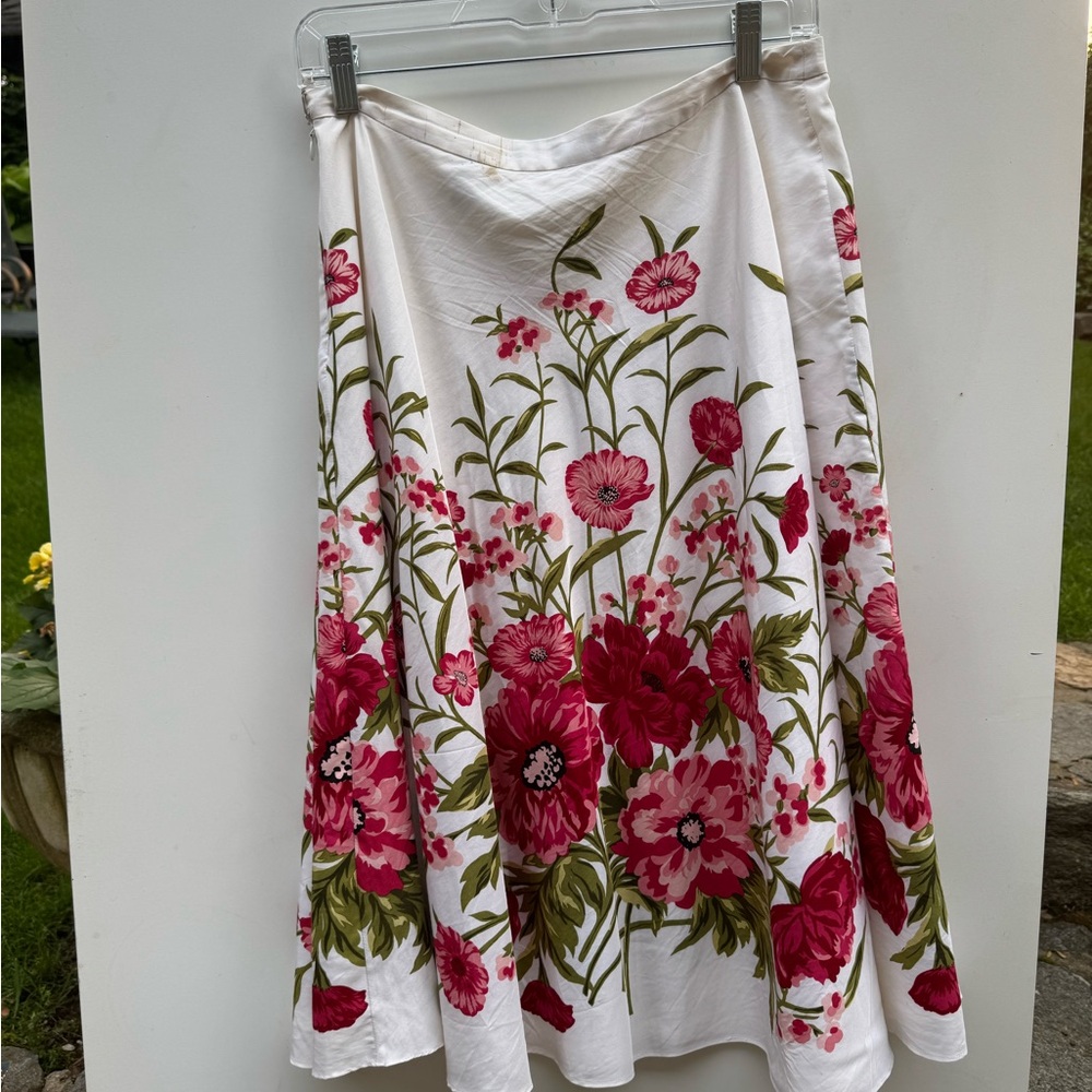 Kate Hill White and Pink Maxi A-Line Skirt